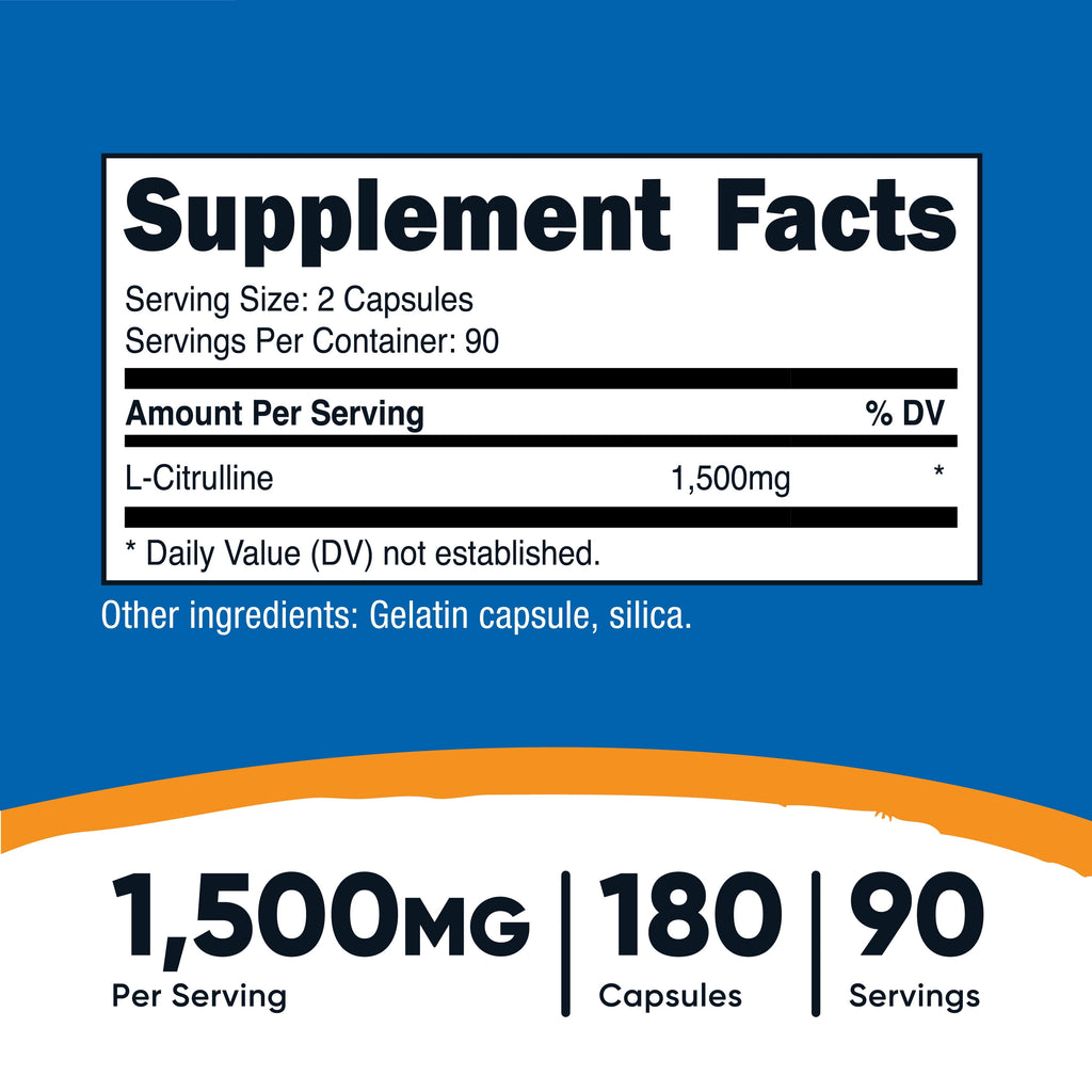 L-Citrulline 750Mg, 180 Capsules - Gluten Free & Non-Gmo Supplement