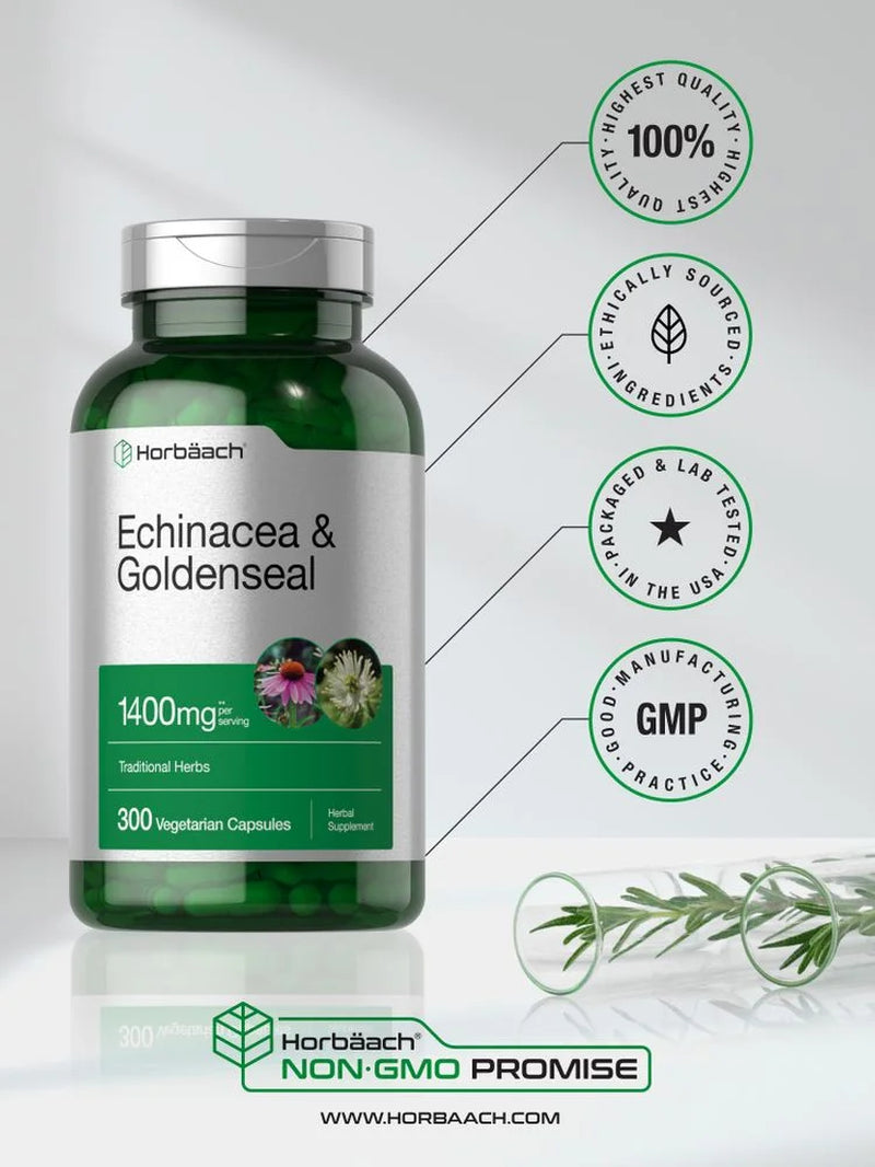 Echinacea Goldenseal Extract | 1400Mg | 300 Vegetarian Capsules | by