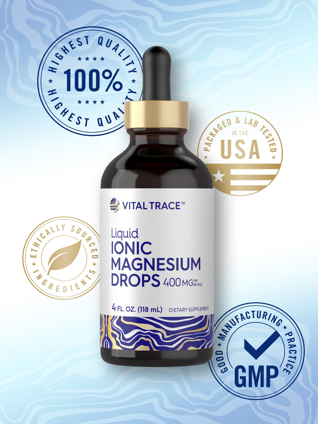 Liquid Ionic Magnesium 400 Mg | 4 Oz | Vegetarian, Non-Gmo & Gluten Free Supplement | Vital Trace by
