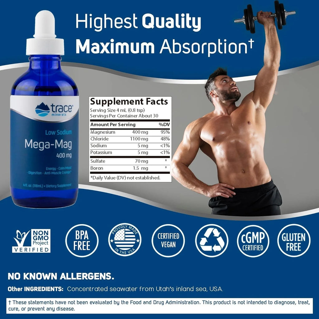 | Mega-Mag 400 Mg Liquid Magnesium Chloride | Supports Normal Muscle Functions | 90 Servings, 4 Fl Oz