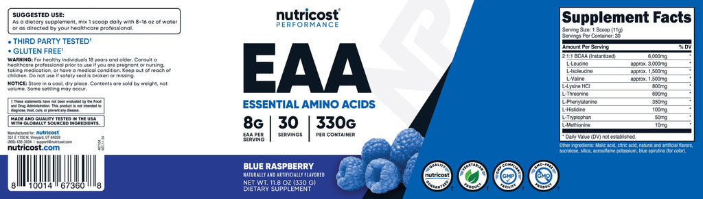 EAA Powder 30 Servings (Blue Raspberry)- Amino Acids Supplement