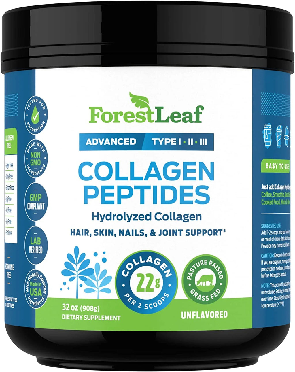 Hydrolyzed Collagen Peptides Powder Unflavored Protein Powder, 2Lb