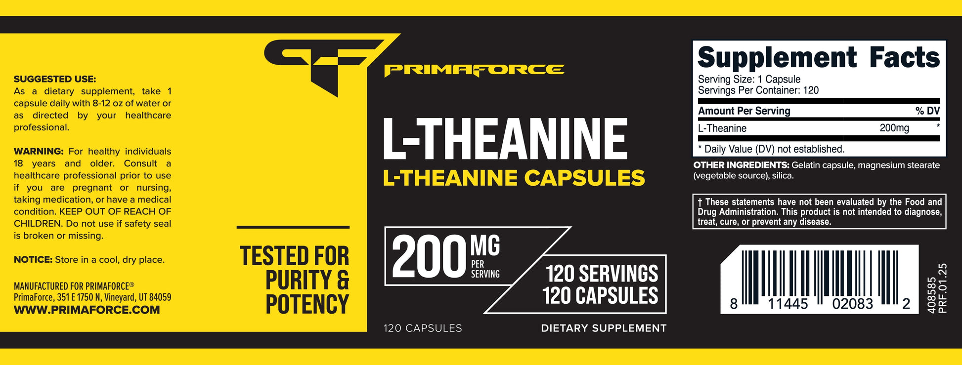 L-Theanine Capsules (120 Capsules, 200Mg L-Theanine per Serving) - Theanine Amino Acid Supplement