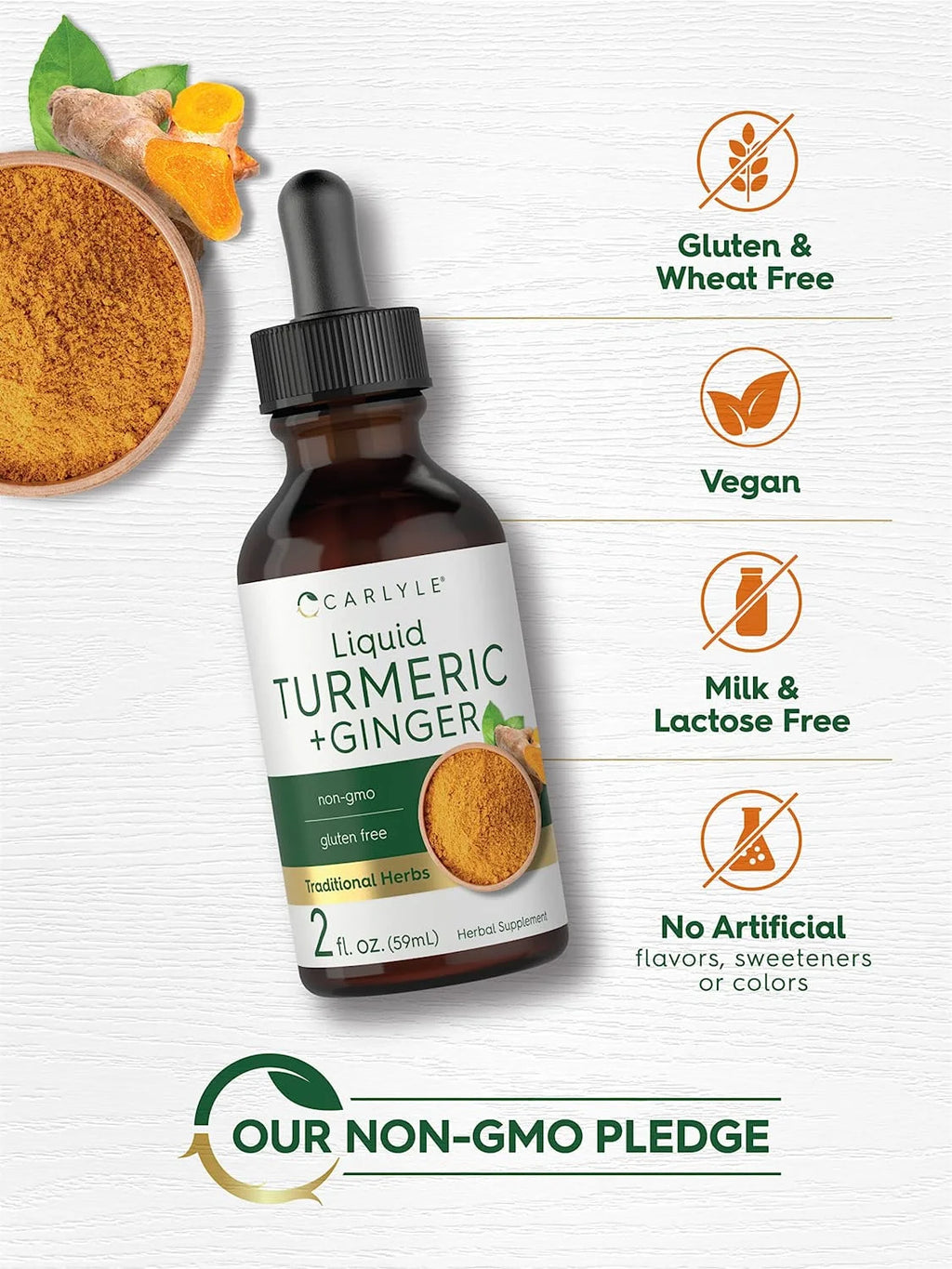 Liquid Turmeric and Ginger Supplement for Men and Women | 2 Fl Oz | with Black Pepper | by