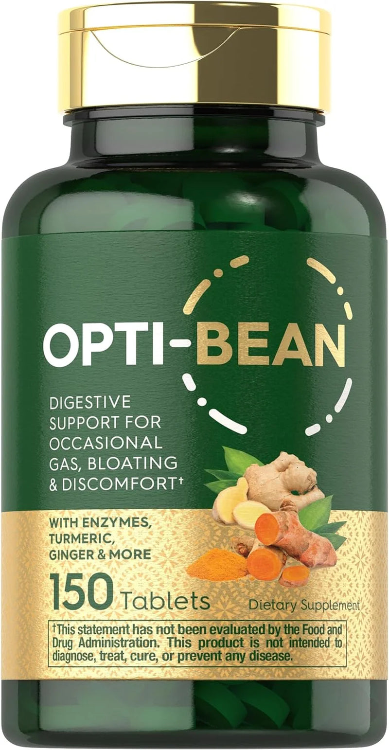 Opti-Bean | 150 Tablets | Digestive Support | Gas, Bloating & Discomfort Enzyme Blend | Vegetarian, Non-Gmo & Gluten Free Supplement | by