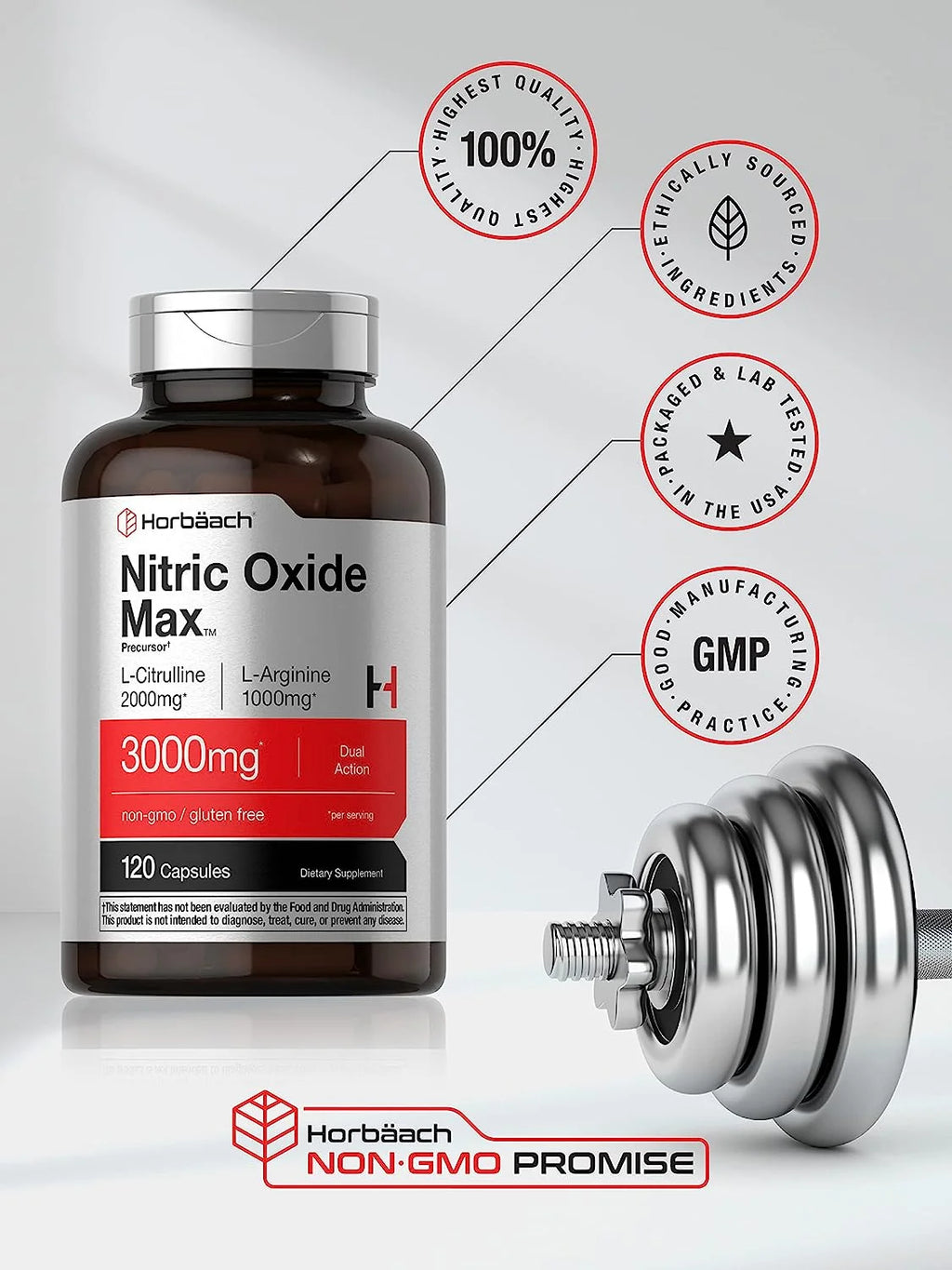 Nitric Oxide Max Supplement | 3000Mg | 120 Capsules | Pre Workout for Men and Women | by