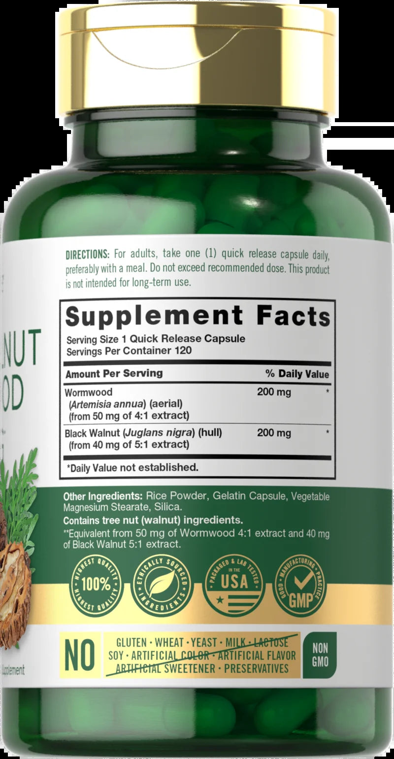 Black Walnut Wormwood | 120 Capsules | Herbal Complex for Men and Women | by