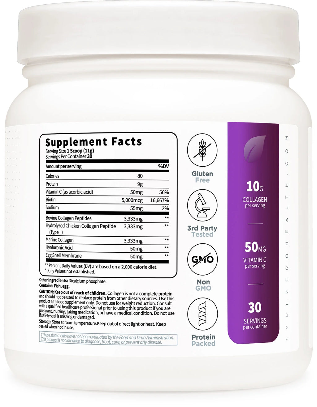 Multi Collagen Powder 30 Servings - Types I, II, III, V, & X Collagen Peptides + Hyaluronic Acid, Vit C, Biotin