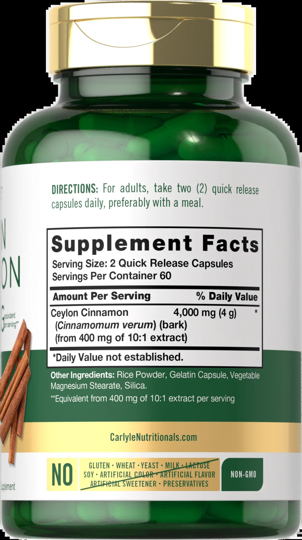Ceylon Cinnamon Capsules | 4000Mg | 120 Count | Non-Gmo and Gluten Free | by