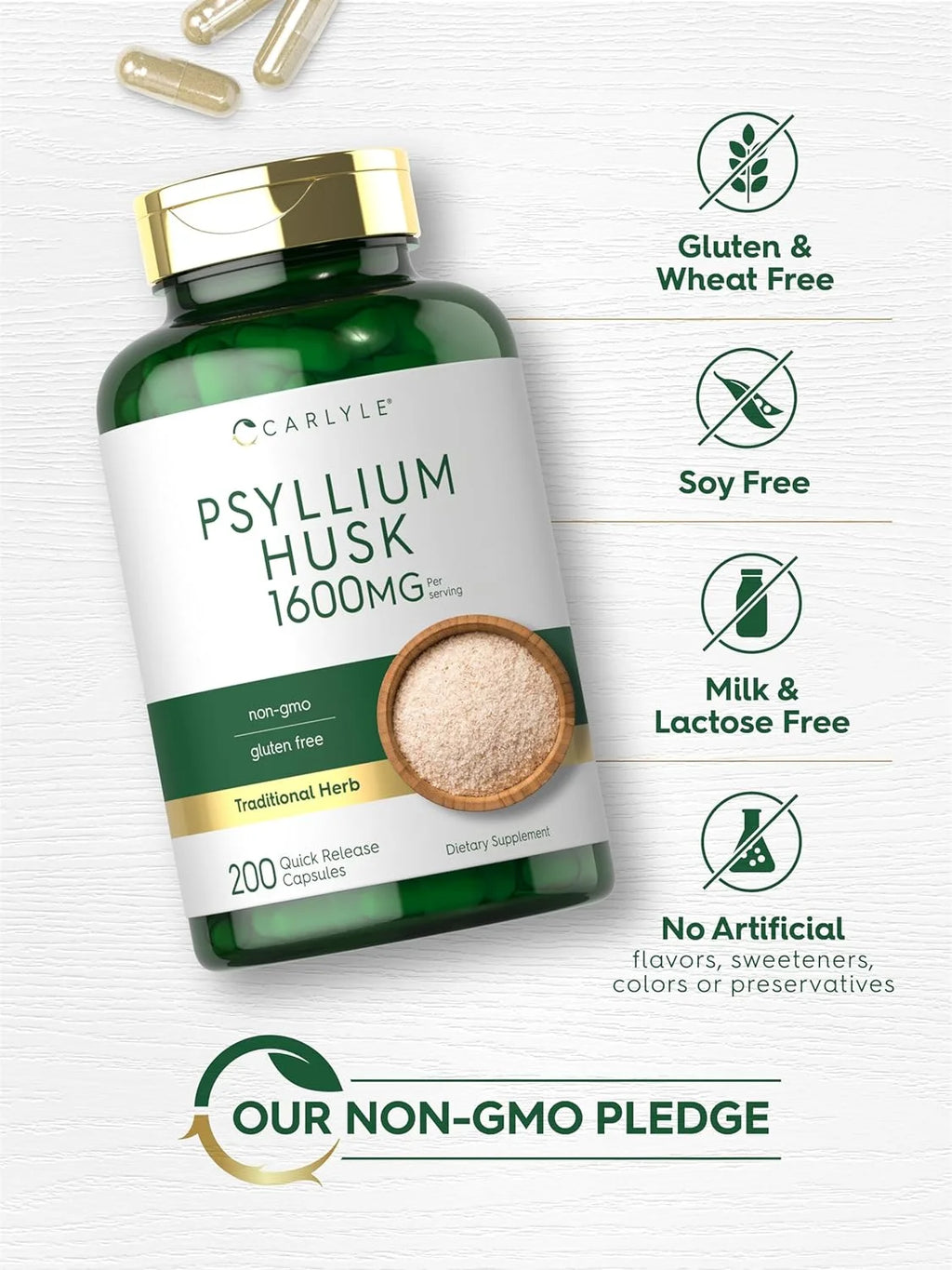 Psyllium Husk 1600Mg | 200 Capsules | Fiber Supplement | by