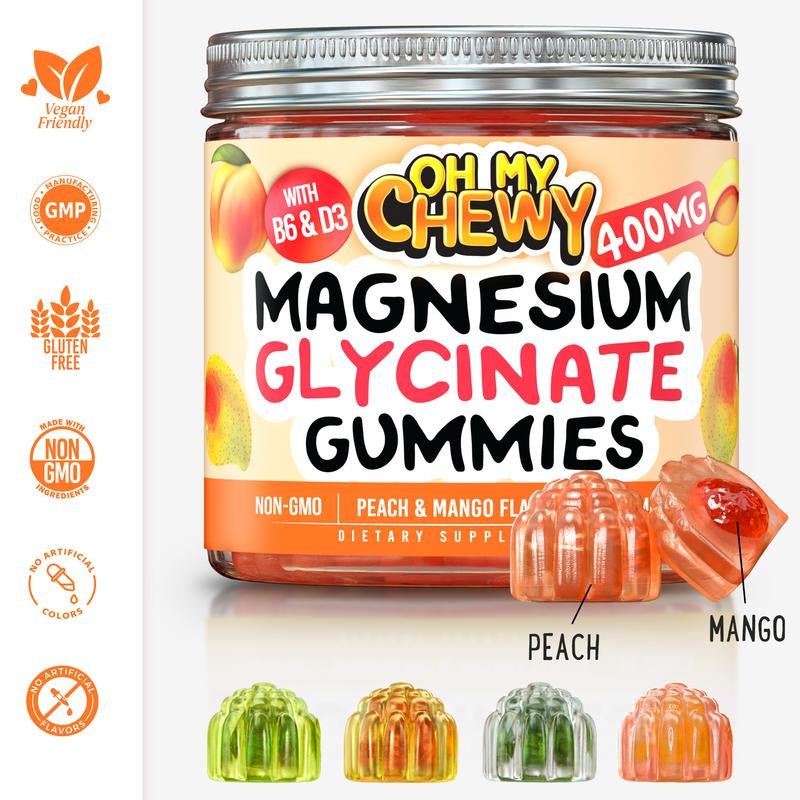 Center-Filled Magnesium Glycinate Gummies 400Mg – High-Absorption for Sleep & Muscle Recovery – Vegan, Pectin-Based, Non-Gmo Healthcare Dietary