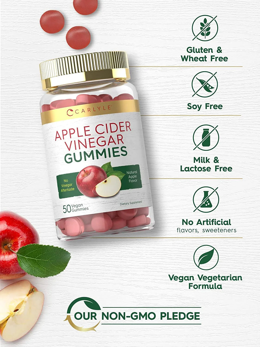 Vegan Apple Cider Vinegar Gummies | 50 Count | Apple Flavor for Men and Women | by