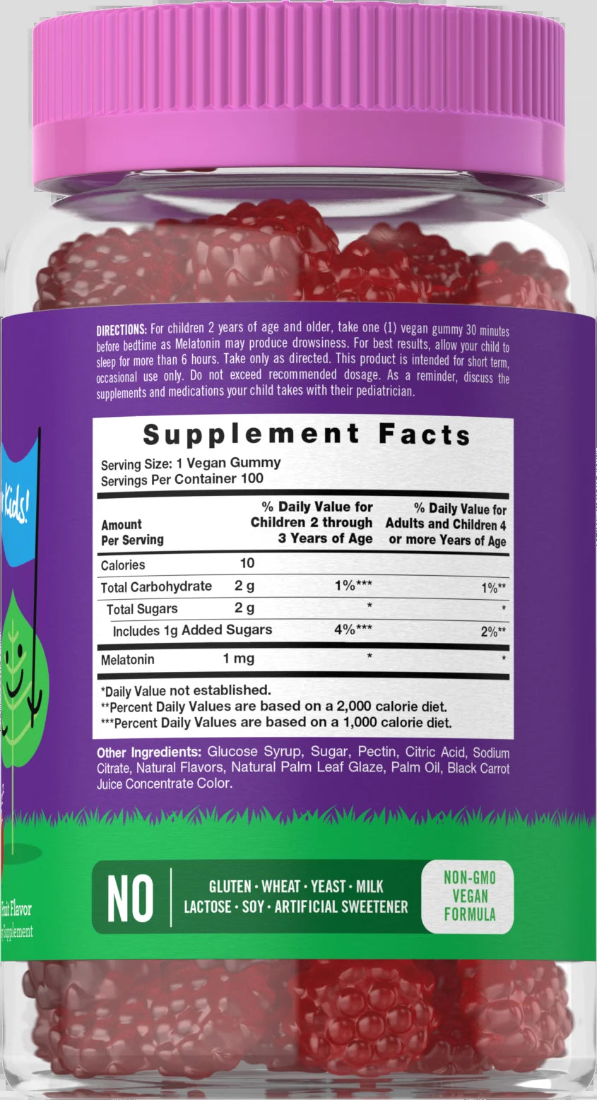 Kids Melatonin Gummies | 1 Mg 100 Count | Fruit Flavor Gummy | Vegan, Non-Gmo, Gluten Free | Lil Sprouts by