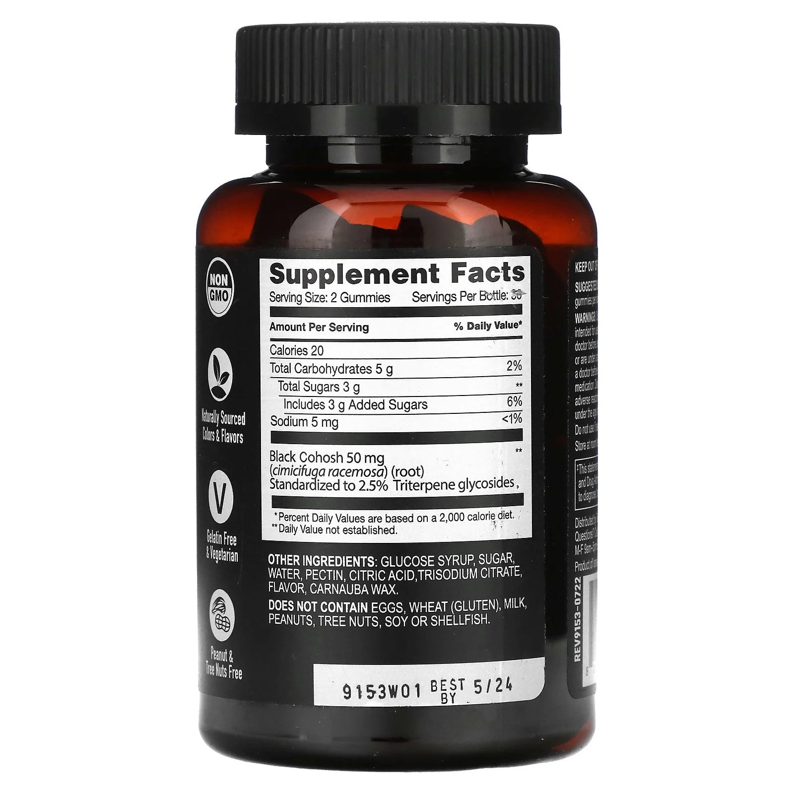 Yum V’S Kosher Strong Earth Black Cohosh Root Gummies - Peach Flavor 60 Gummies