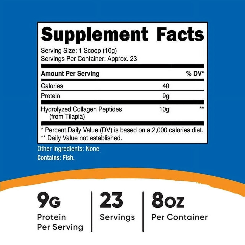 Marine Collagen Powder Farm Raised Fish (Unflavored) (8 Oz) - 23 Servings, 9 G Protein per Serving, Non-Gmo, GMP Compliant