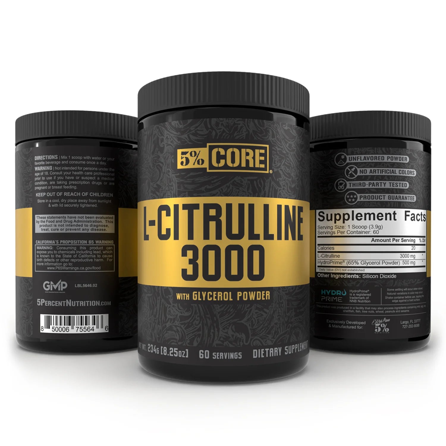 Core L-Citrulline 3000 with Glycerol | Nitric Oxide Booster & Muscle Pump Supplement | Pre-Workout Additive | Unflavored (60 Servings)