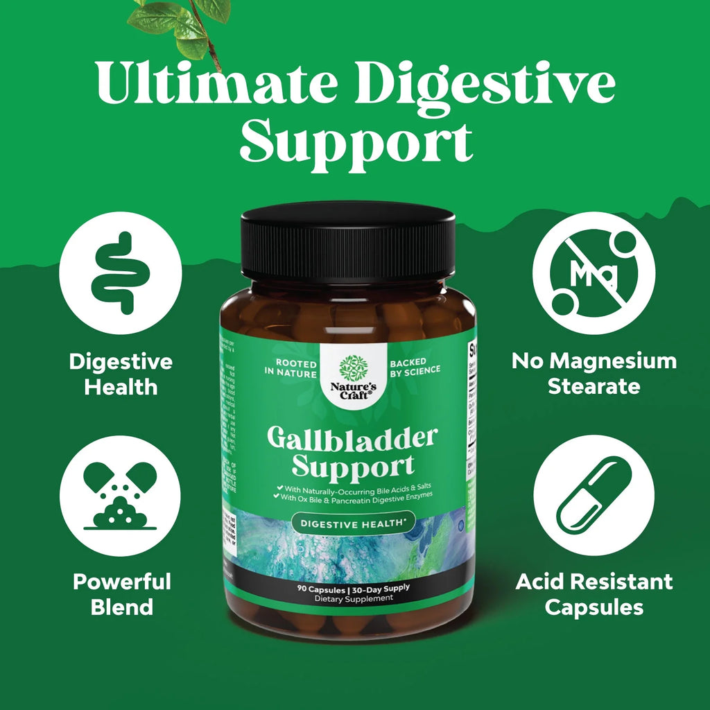 Ox Bile Salts for Gallbladder Support - Purified Bile Salts Supplement with Pancreatin Digestive Enzymes Ox Bile & Betaine HCL - Ox Bile Supplements for No Gallbladder & Digestive Health - 1 Month