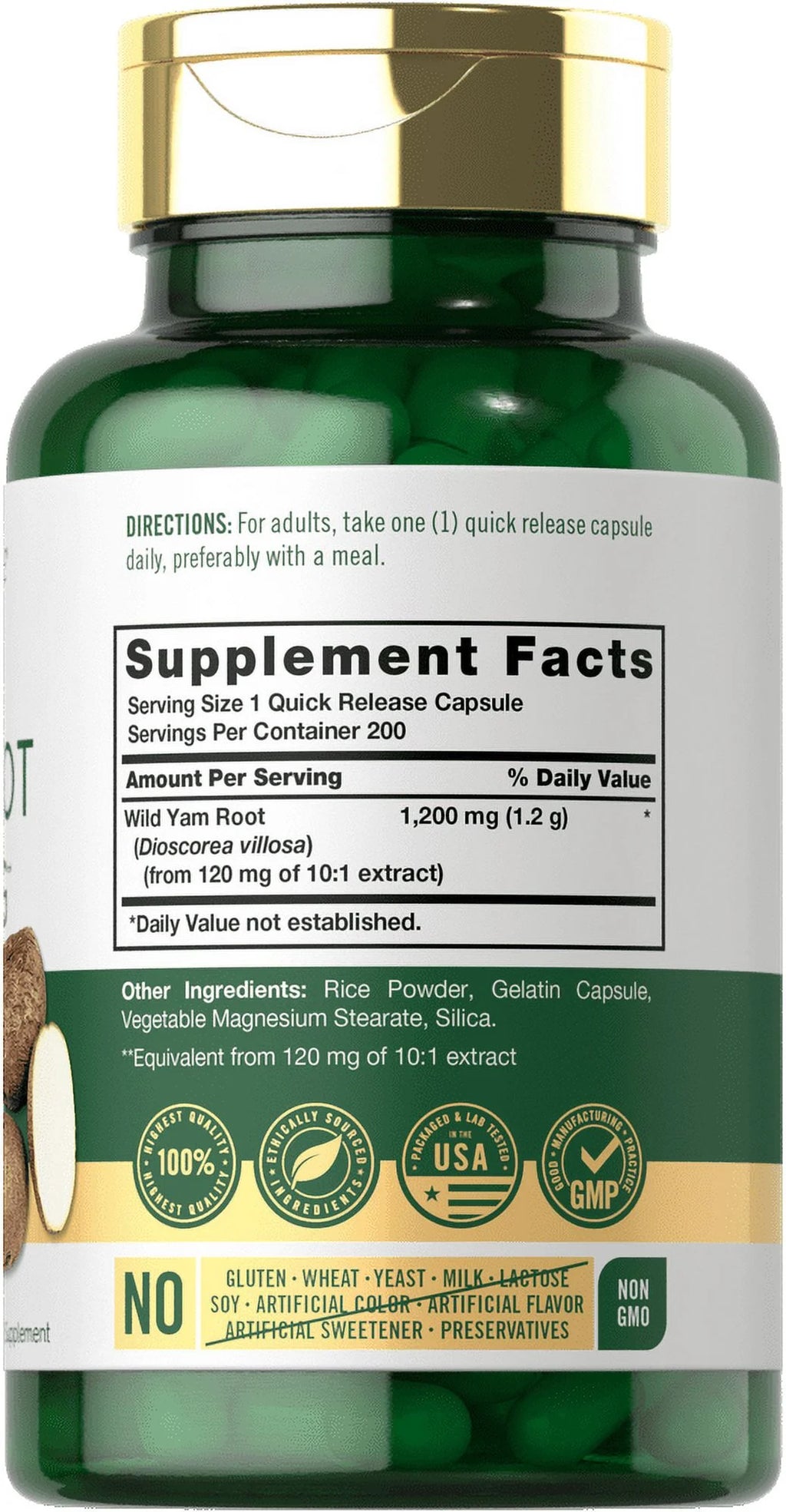 Wild Yam Root Capsules | 1200Mg | 200 Count | by