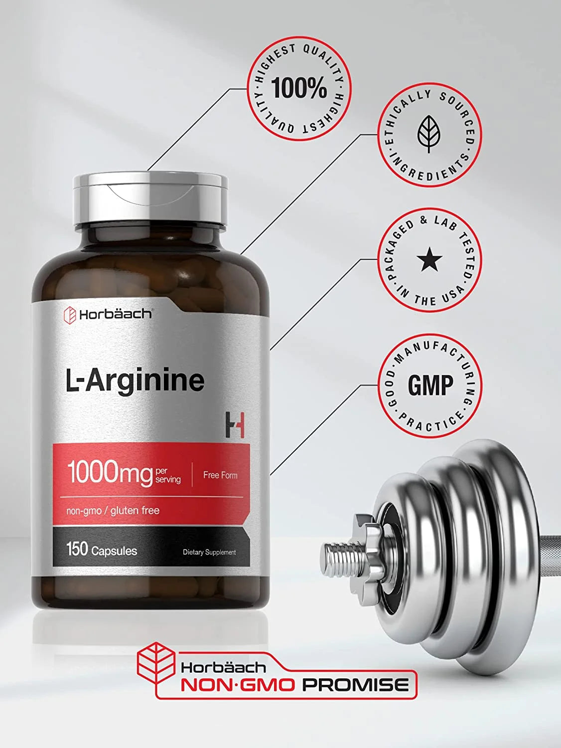 L Arginine 1000Mg | 150 Capsules | Free Form | by