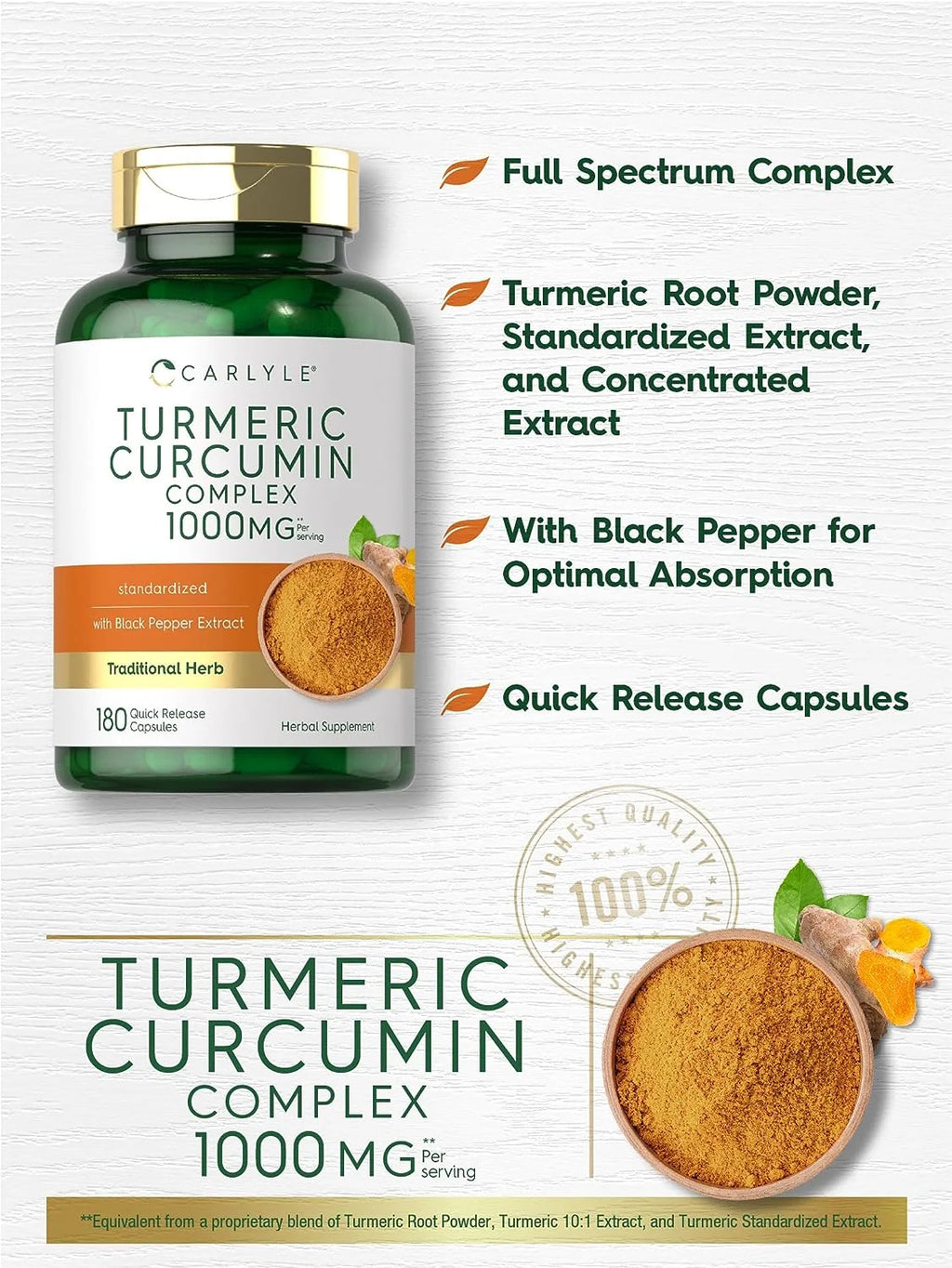 Turmeric Curcumin with Black Pepper 1000Mg | 180 Capsules for Men and Women | by