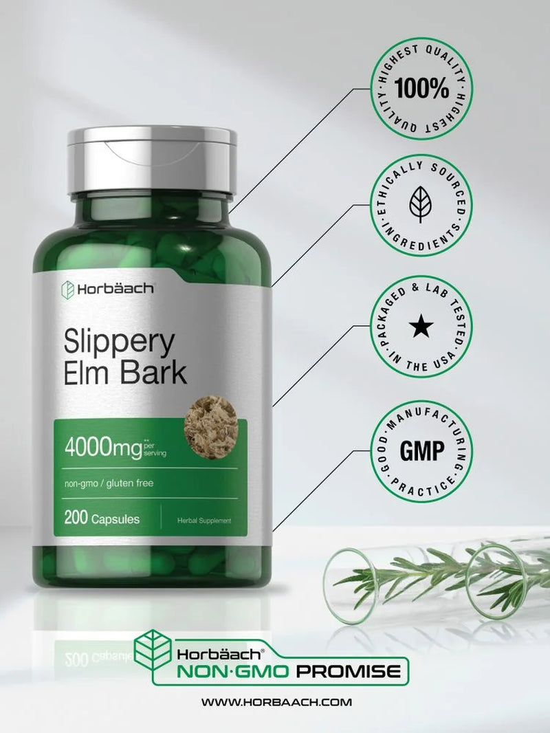 Slippery Elm Bark Extract | 4000Mg | 200 Capsules for Men and Women | by