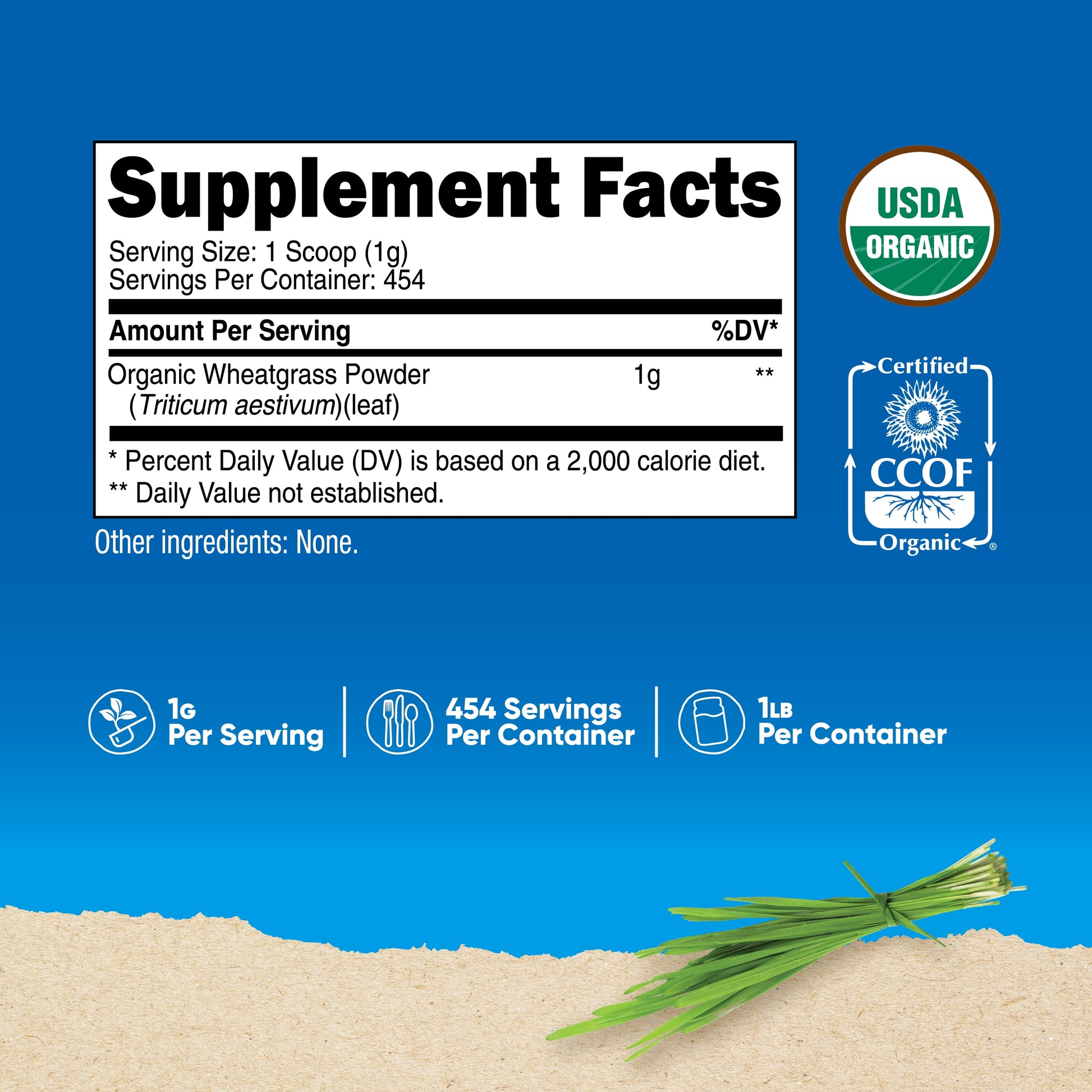 Organic Wheatgrass Powder 1 Lb, Non-Gmo, Gluten Free Supplement