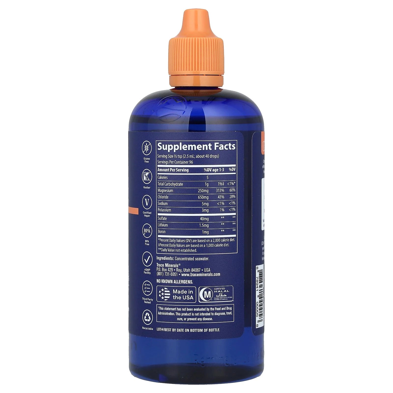 Concentrace Drops | Full Spectrum Minerals | Ionic Liquid Magnesium, Chloride, Potassium | Low Sodium | Energy, Electrolytes, Hydration | 96 Day Supply, 8 Fl Oz (Pack of 1)