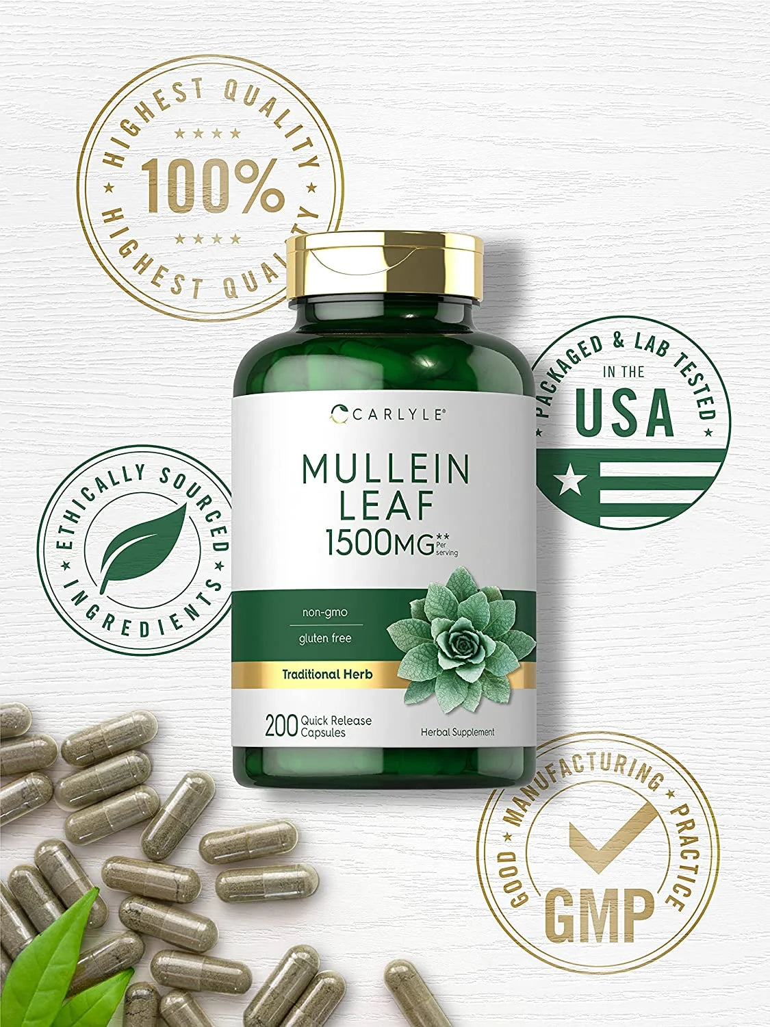 Mullein Leaf Extract 1500Mg | 200 Capsules for Men and Women | Verbascum Thapsus | by