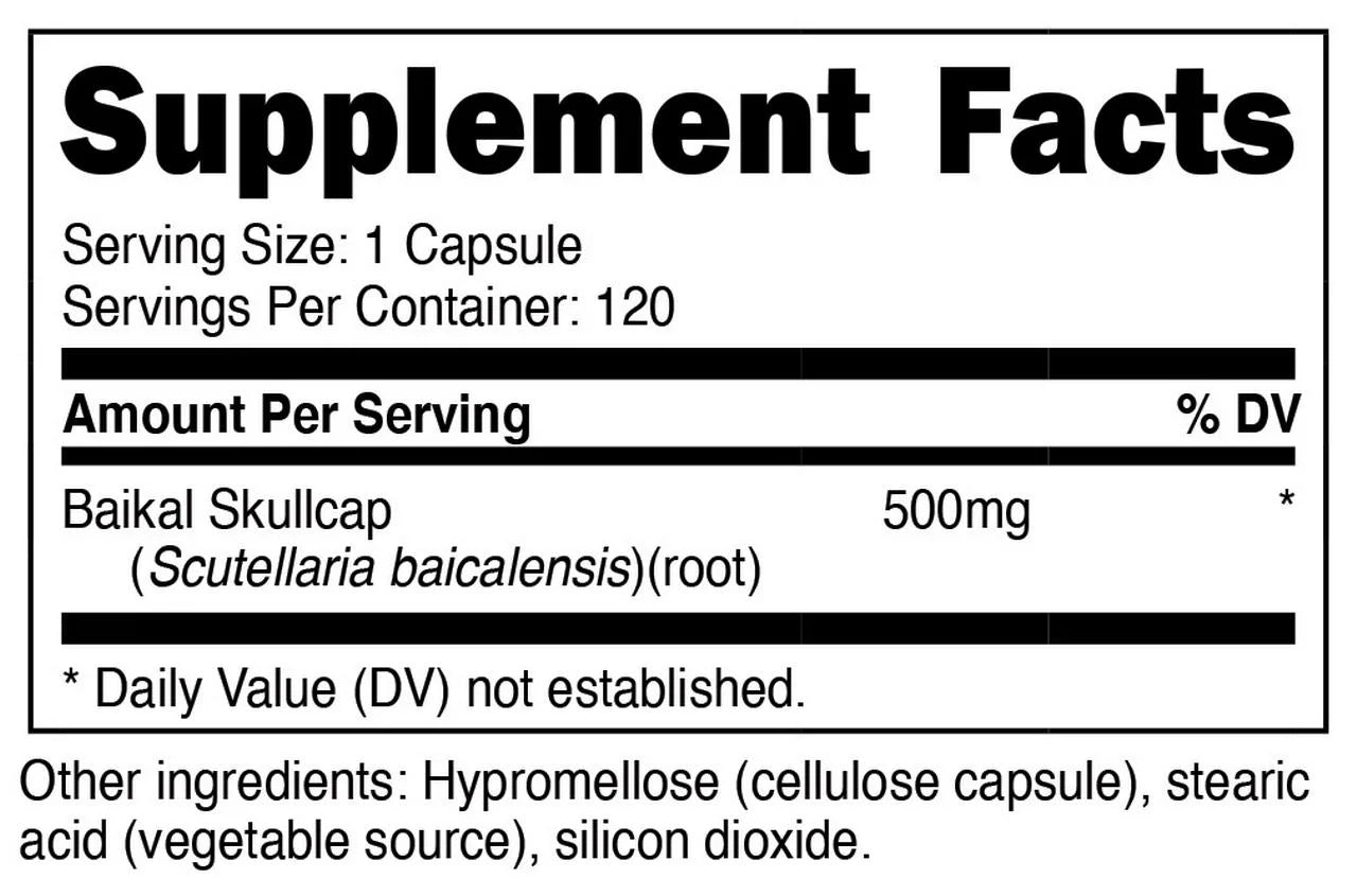 Baikal Skullcap 500Mg, 120 Capsules - Vegetarian Friendly Supplement