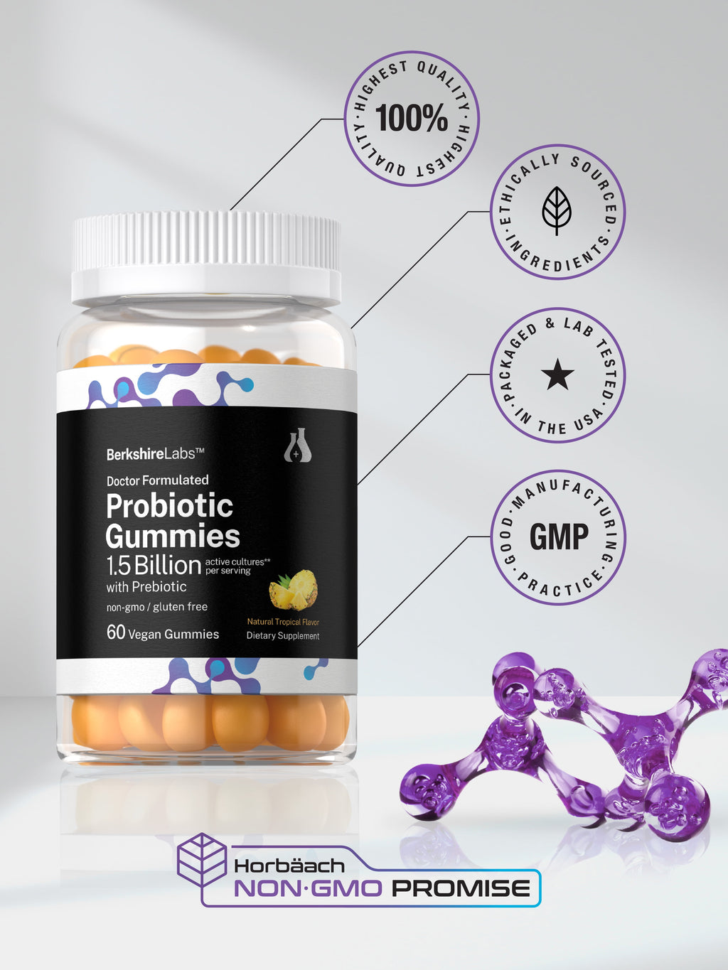Probiotic Gummies | 60 Count | for Women and Men | Tropical Flavor | by