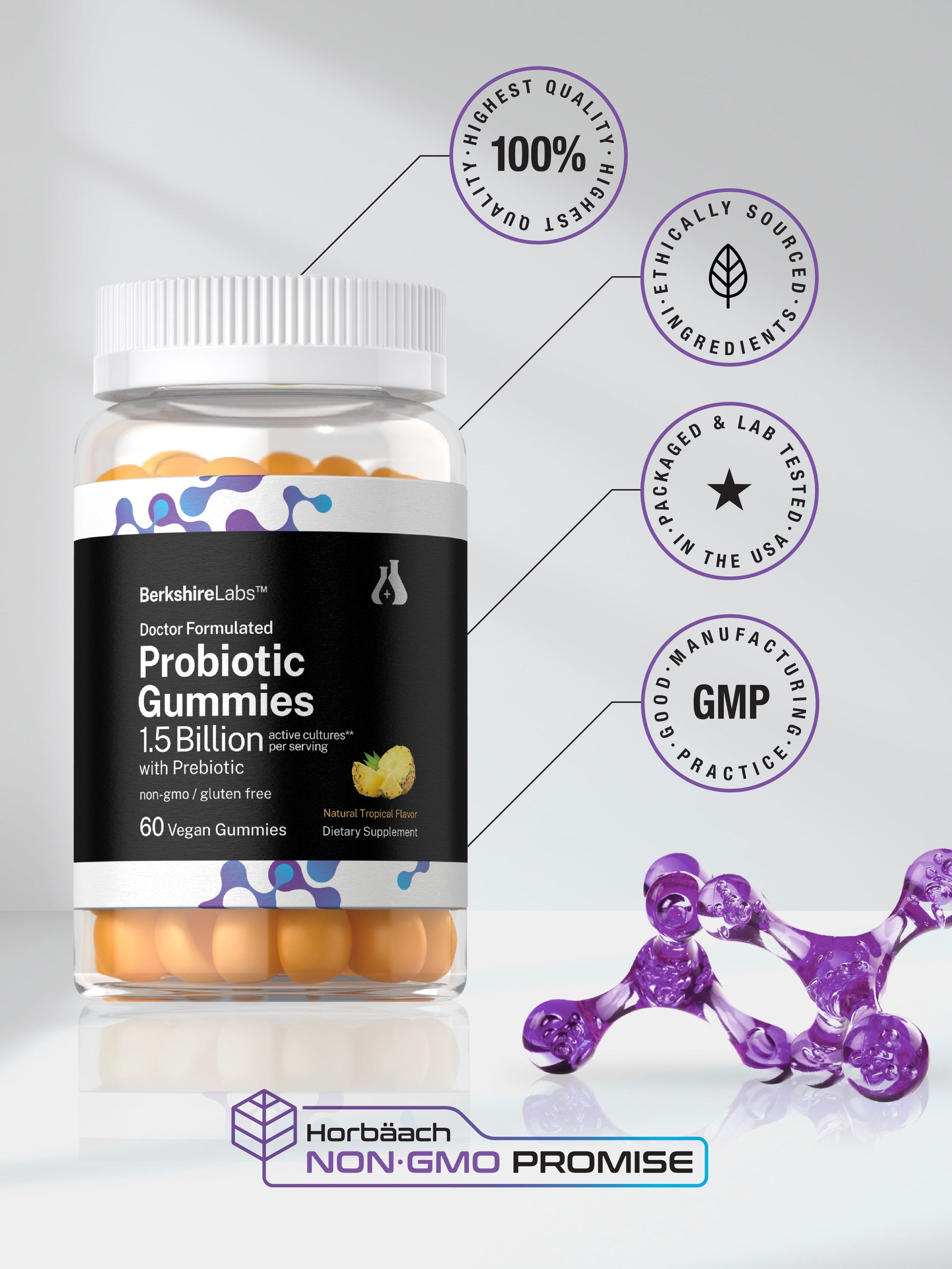 Probiotic Gummies | 60 Count | for Women and Men | Tropical Flavor | by