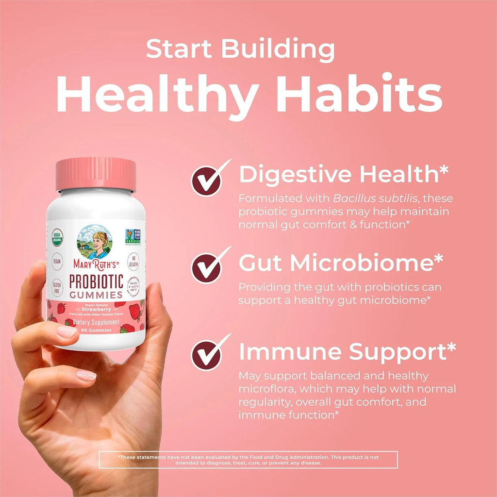 USDA Organic Probiotic Gummies for Digestive Health & Well-Being, 60 Count