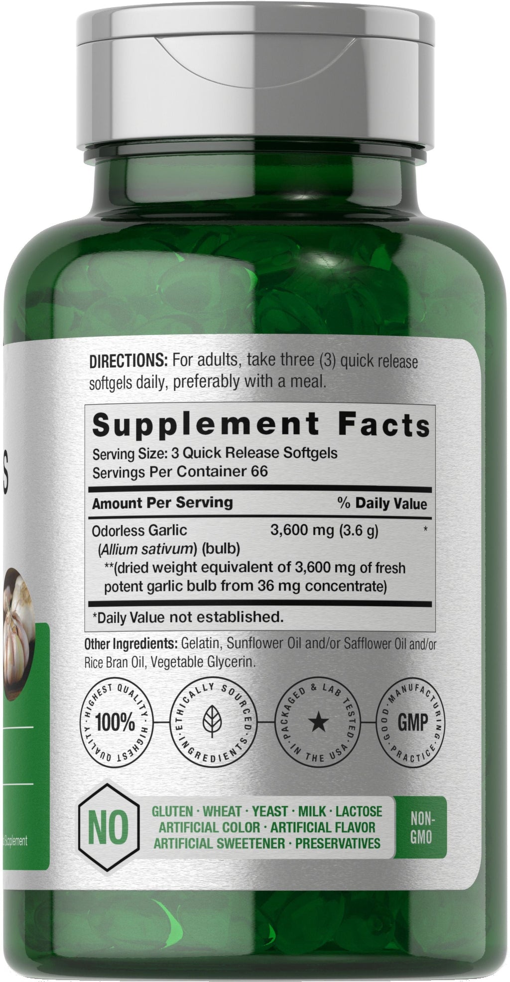 Odorless Garlic | 3600 Mg | 200 Softgels | Potent Garlic Extract | by