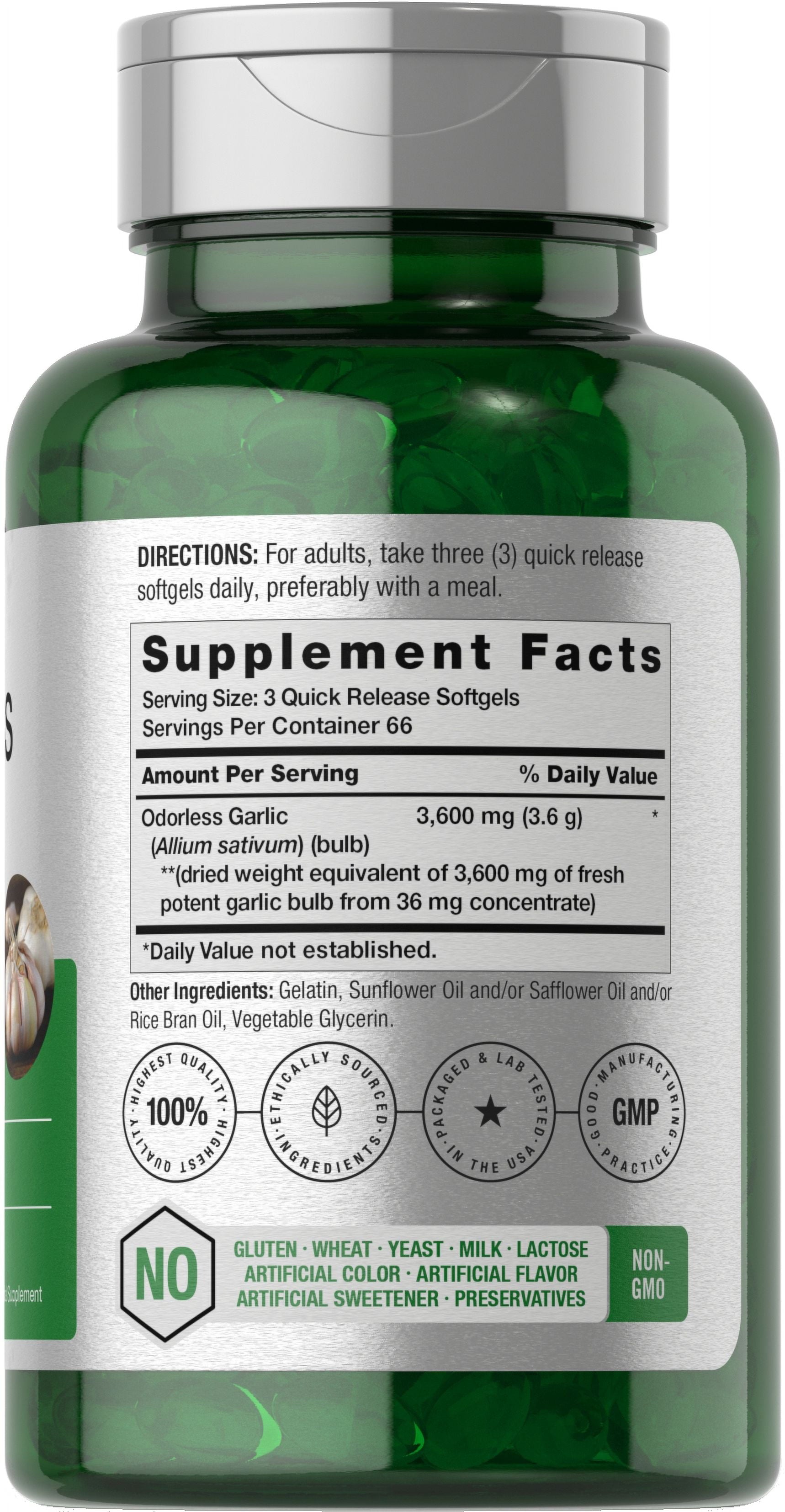 Odorless Garlic | 3600 Mg | 200 Softgels | Potent Garlic Extract | by