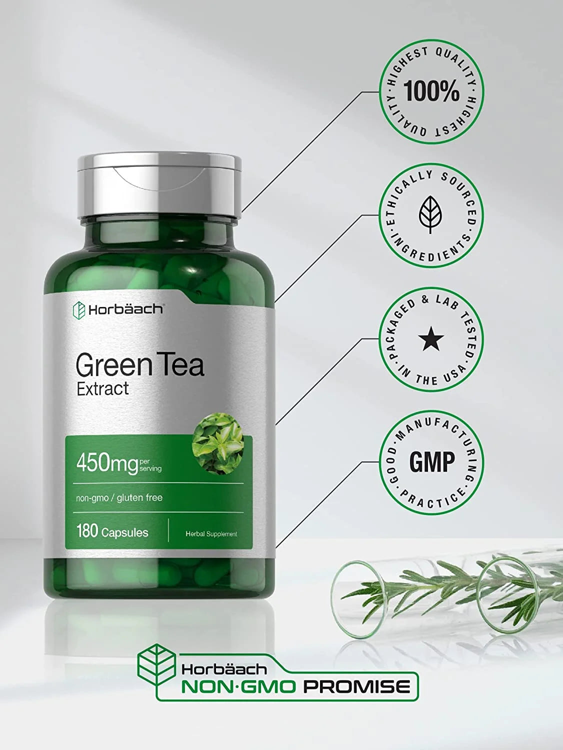 Green Tea Extract Capsules 450Mg | 180 Count | by