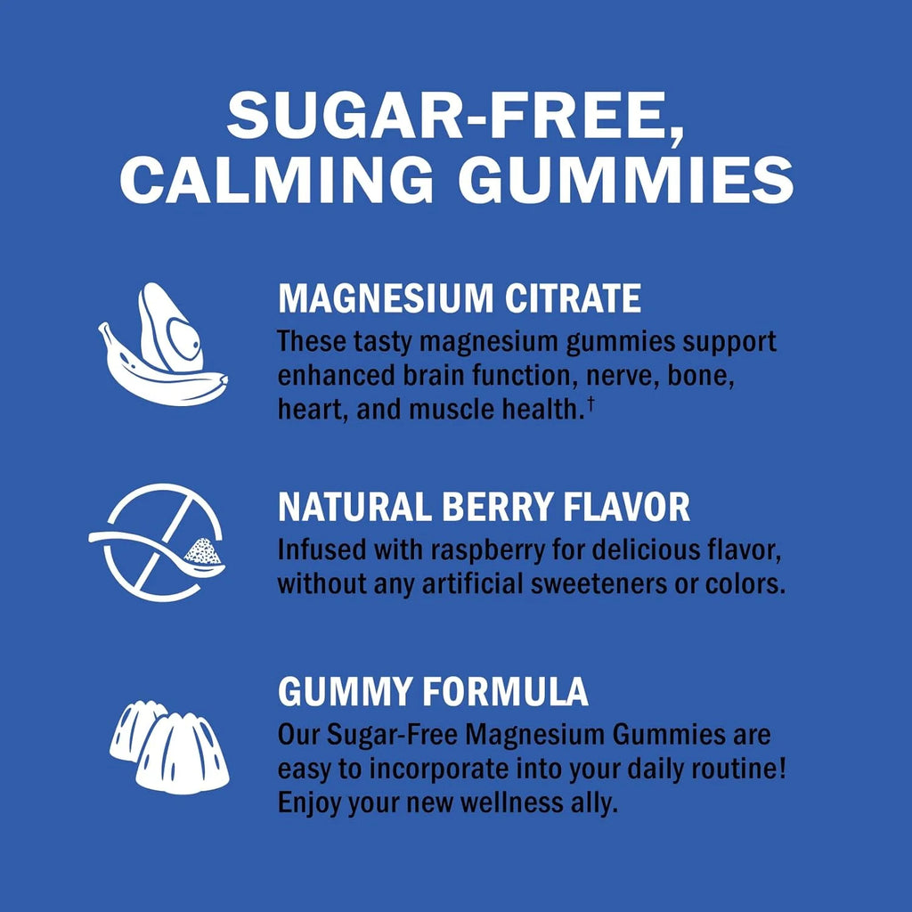 Sugar-Free Magnesium Citrate Gummies, Supports Healthy Nerves Muscles Gummies, Berry Flavored, 60 Count