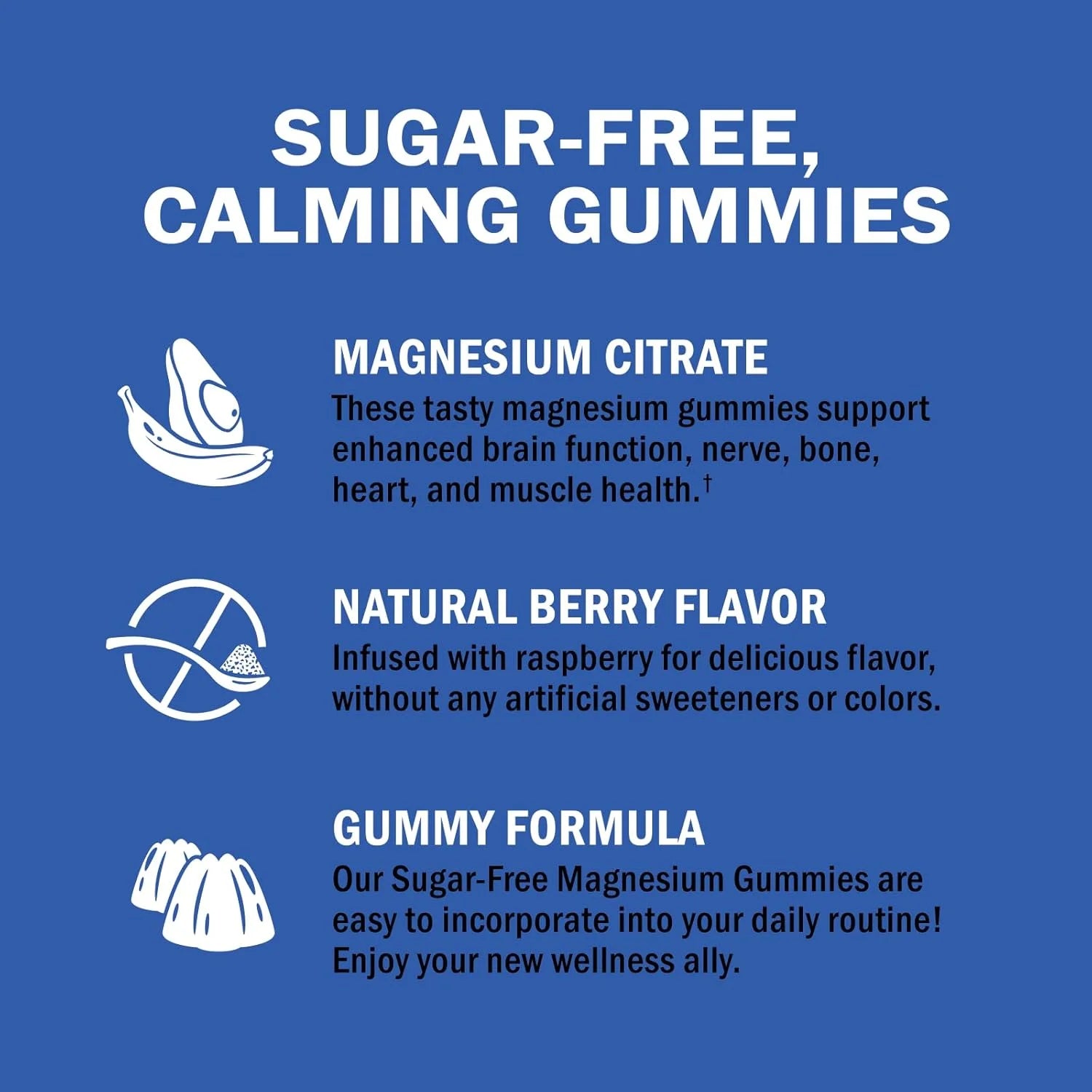 Sugar-Free Magnesium Citrate Gummies, Supports Healthy Nerves Muscles Gummies, Berry Flavored, 60 Count
