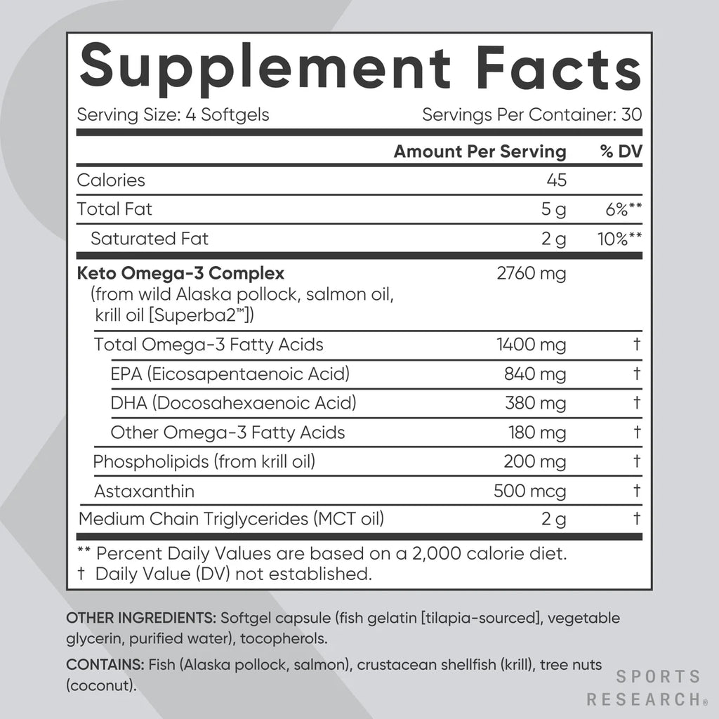 ® Keto Omega 1250Mg Fish Oil EPA DHA Astaxanthin Krill MCT Oil (120 Softgels)
