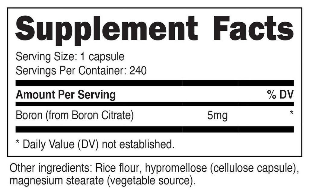 Boron Capsules 5Mg per Serving (240 Vegetarian Capsules) - Non-Gmo Supplement