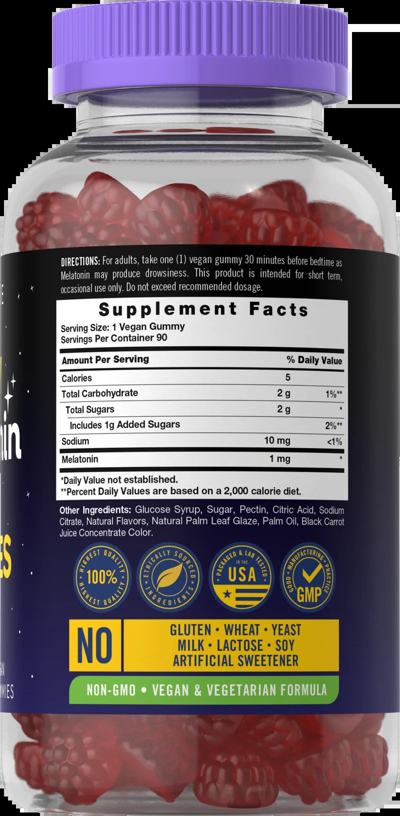 Melatonin 1Mg | 90 Vegan Gummies for Men and Women | Fruit Flavor | by