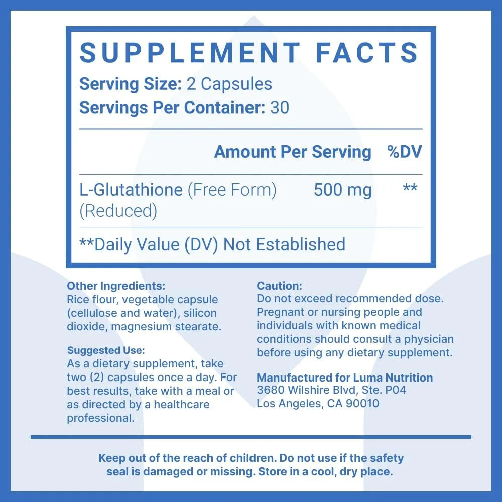 Premium Glutathione 500Mg - Glutathione Supplement - Antioxidant Support - Liver Support - 60 Capsules
