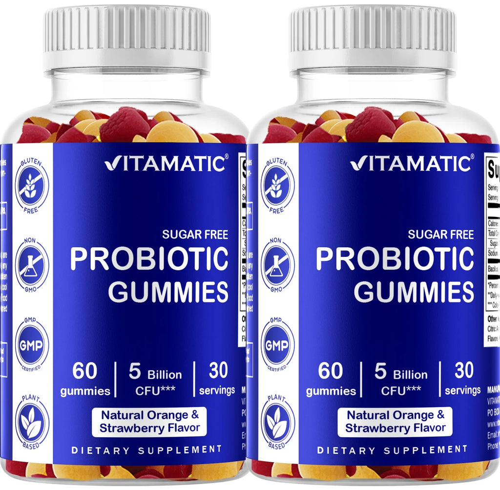 2 Pack  Sugar Free Probiotic Gummies for Men and Women 5 Billion Cfus - Digestive, Immune & Gut Health - Gluten Free