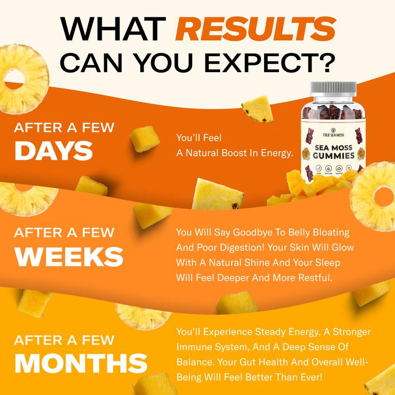 Trueseamoss Sea Moss Gummies – with Burdock Root & Bladderwrack – Non-Gmo, 60 Gummies – Rich in Minerals & Vitamins – Supports Immunity, Improves Digestion, Boosts Energy, Promotes Skin & Hair Health