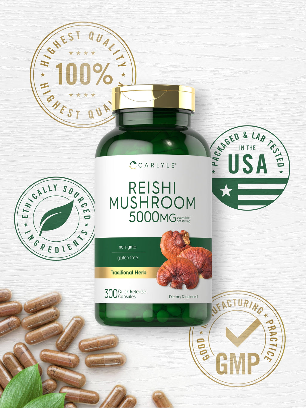 Reishi Mushroom Extract 5000Mg | 300 Capsules for Men and Women | by