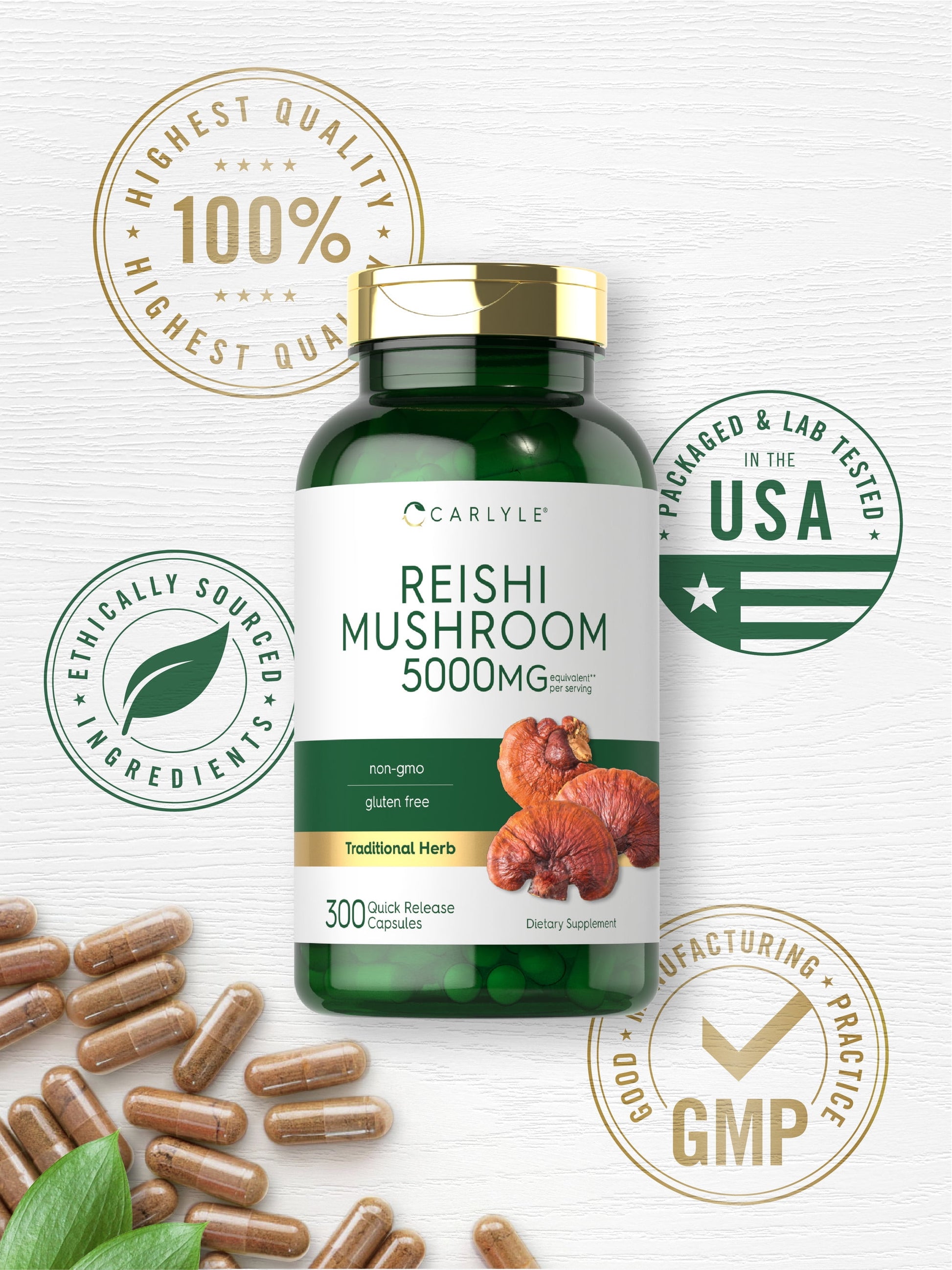 Reishi Mushroom Extract 5000Mg | 300 Capsules for Men and Women | by