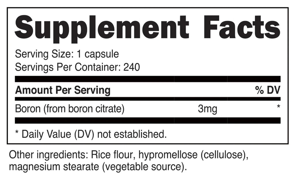 Boron 3Mg Supplement, 240 Vegetarian Capsules - Gluten Free, Non-Gmo