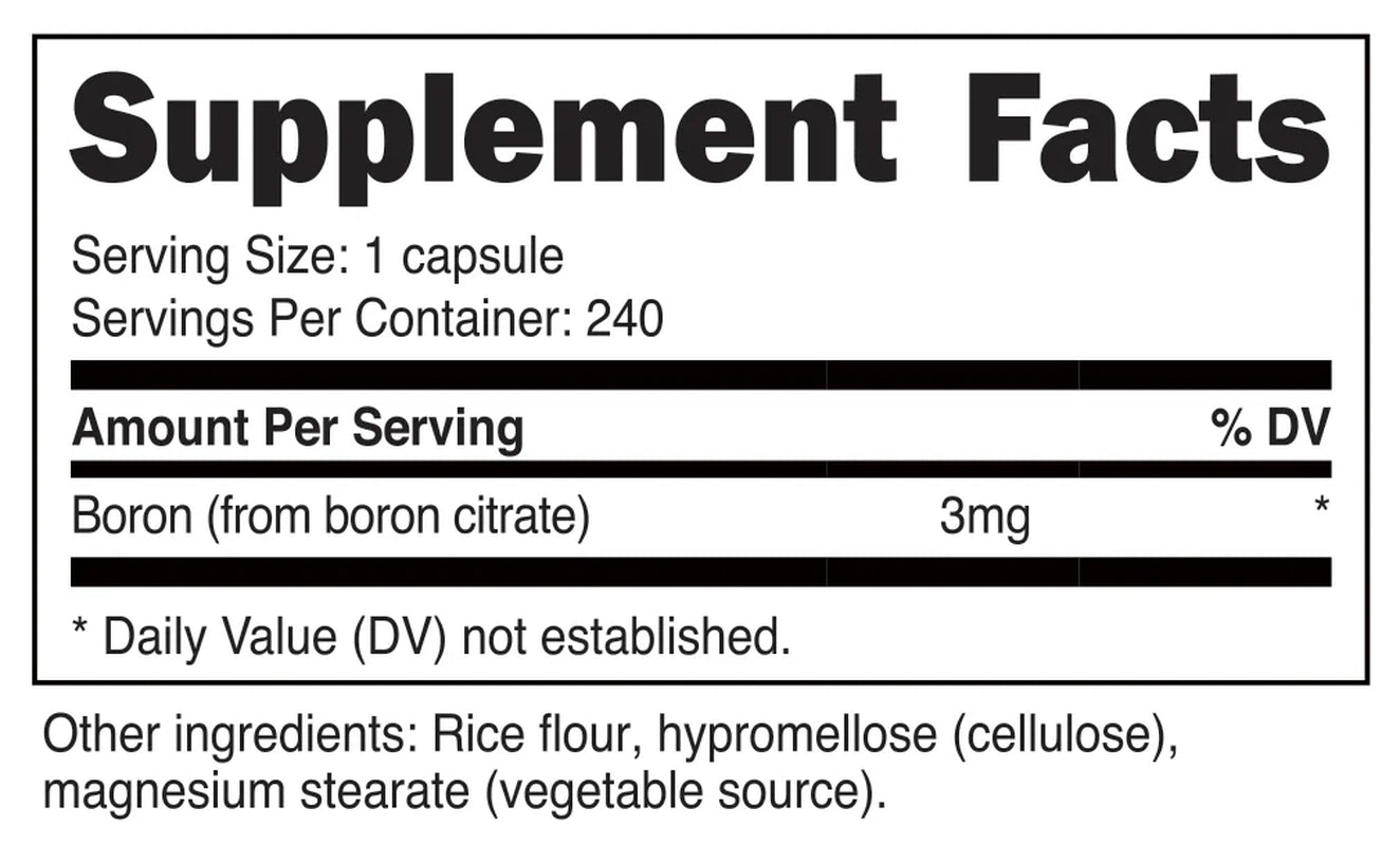 Boron 3Mg Supplement, 240 Vegetarian Capsules - Gluten Free, Non-Gmo