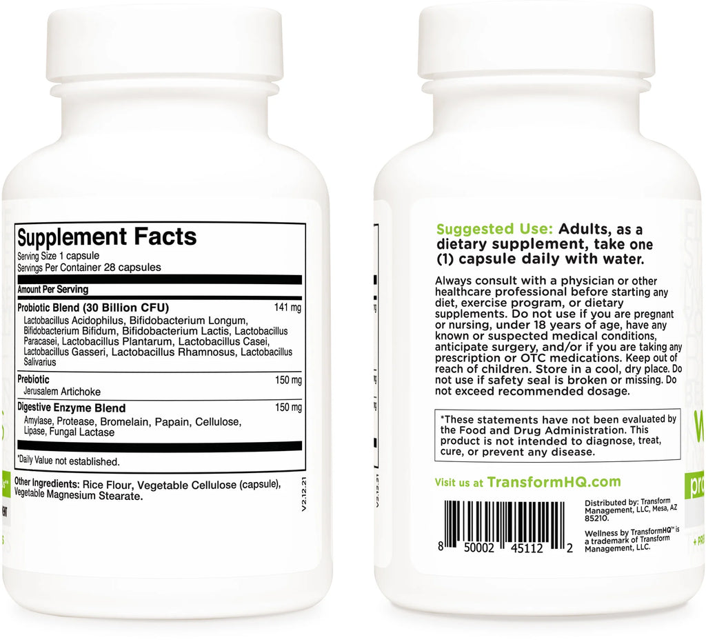 Probiotic (>10 Billion CFU) with Prebiotic + Digestive Enzymes Supplement, 28 Capsules