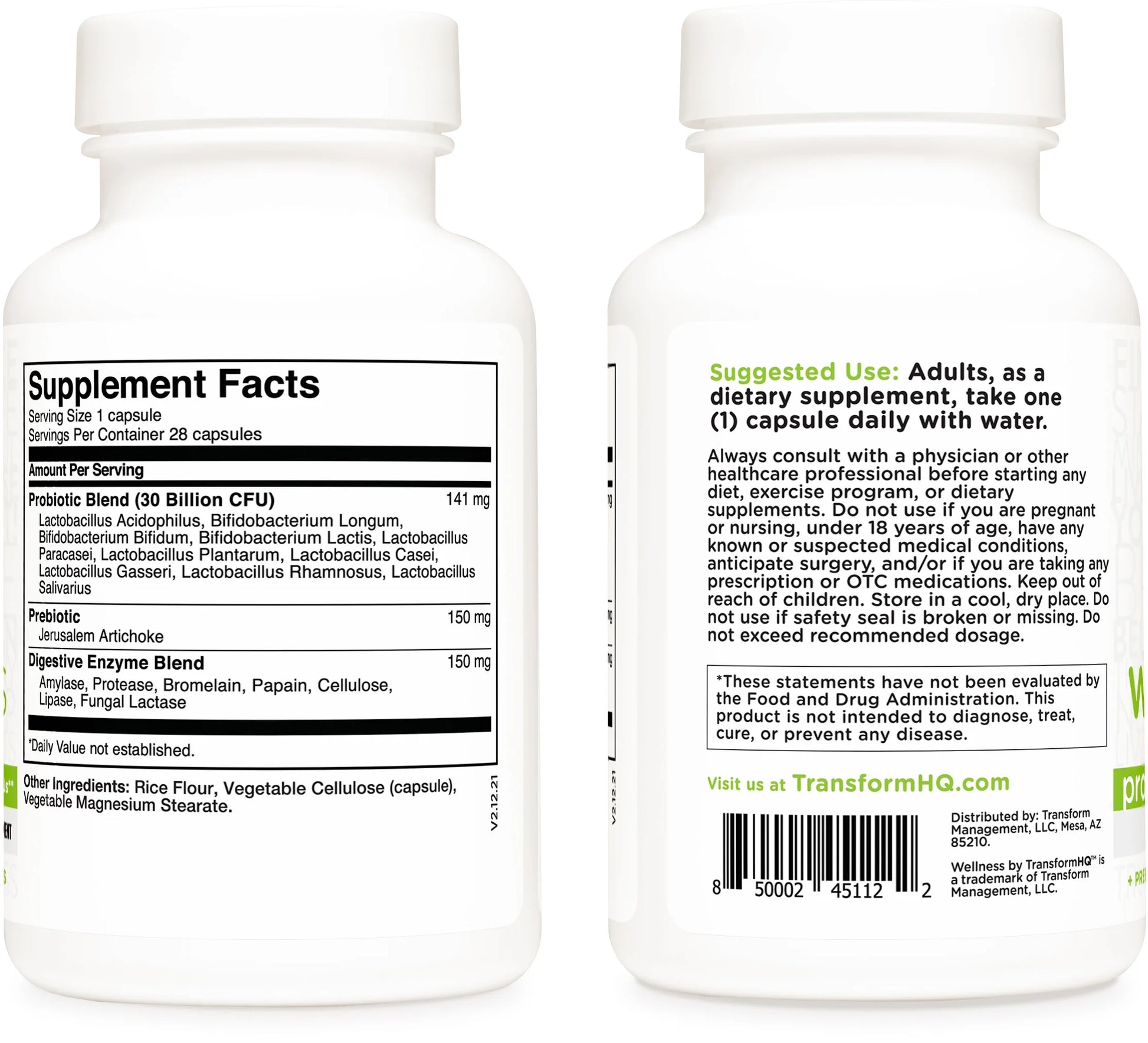 Probiotic (>10 Billion CFU) with Prebiotic + Digestive Enzymes Supplement, 28 Capsules