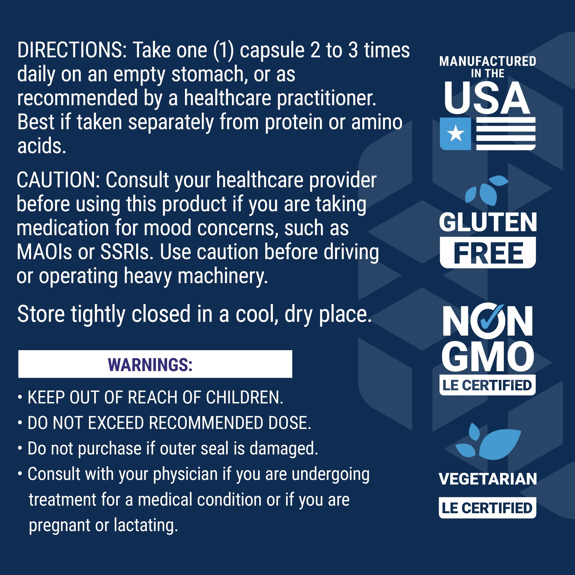 L-Tryptophan 500 Mg Â L-Tryptophan Supplement for Healthy Sleep and Stress Response Support Â Gluten-Free, Non-Gmo, Vegetarian Â 90 Capsules